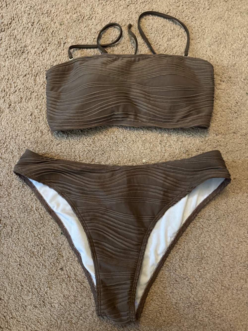 Zaful Brown Textured Bandeau Bikini Set